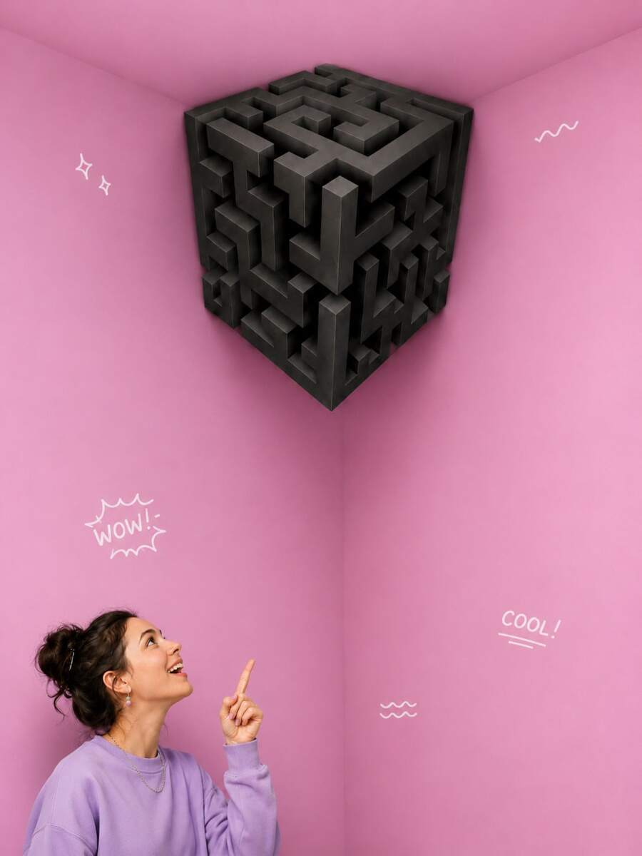 superFUNNYmarket 3 miếng decal dán tường 3D góc không tưởng, nghệ thuật tường ảo giác quang học, nhãn dán họa tiết mê cung bất đối xứng, nhiều kiểu dáng có sẵn (hình lập phương, hình tam giác, phẳng), tự dính & có thể tháo rời, tạo hiệu ứng thị giác gây kinh ngạc trên bất kỳ bức tường nào, hoàn hảo cho trang trí phòng khách, phòng ngủ & studio, thêm phong cách ngầu & siêu thực cho không gian của bạn, dễ dàng dán & tái sử dụng, tuyệt vời làm quà tặng độc đáo cho những người yêu nghệ thuật & ảo giác - Nhiều màu - Xem 1