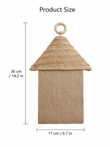 Cirelle Boho Farmhouse House-Shaped Hanging Tissue Holder, Handwoven Jute Linen Wall Mount Napkin Dispenser With Hook. Sturdy Durable Fabric Storage Bag, Vintage Rustic Decor For Kitchen, Dining Room, Balcony And Semi-Outdoor Space. - Multicolor - View 3