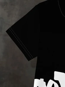 夏季新款青少年男孩休閒短袖上衣與短褲2件套，字母印花寬鬆套裝，中大童熱門街頭風，適合日常出遊、校園、旅行，時尚帥氣兒童套裝，暢銷酷感運動裝，實用百搭適用多種場合 - 彩色 - 查看 3