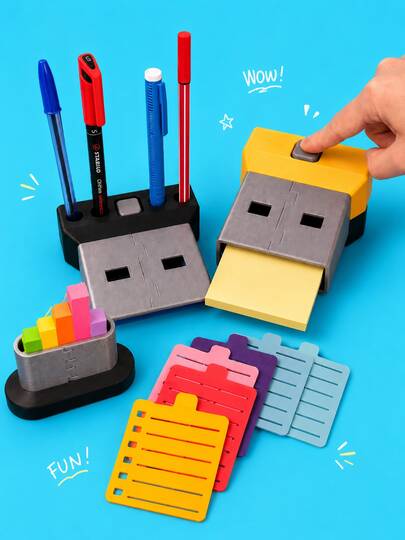 superFUNNYmarket USB Shaped Note Storage Box, Desktop Organizer With Pen Holder, Creative Office Stationery, Desktop Accessories For School, Home, Workspace, Daily Use, Study, And Office Organization, Desktop Storage Rack, Holiday And Birthday Gifts