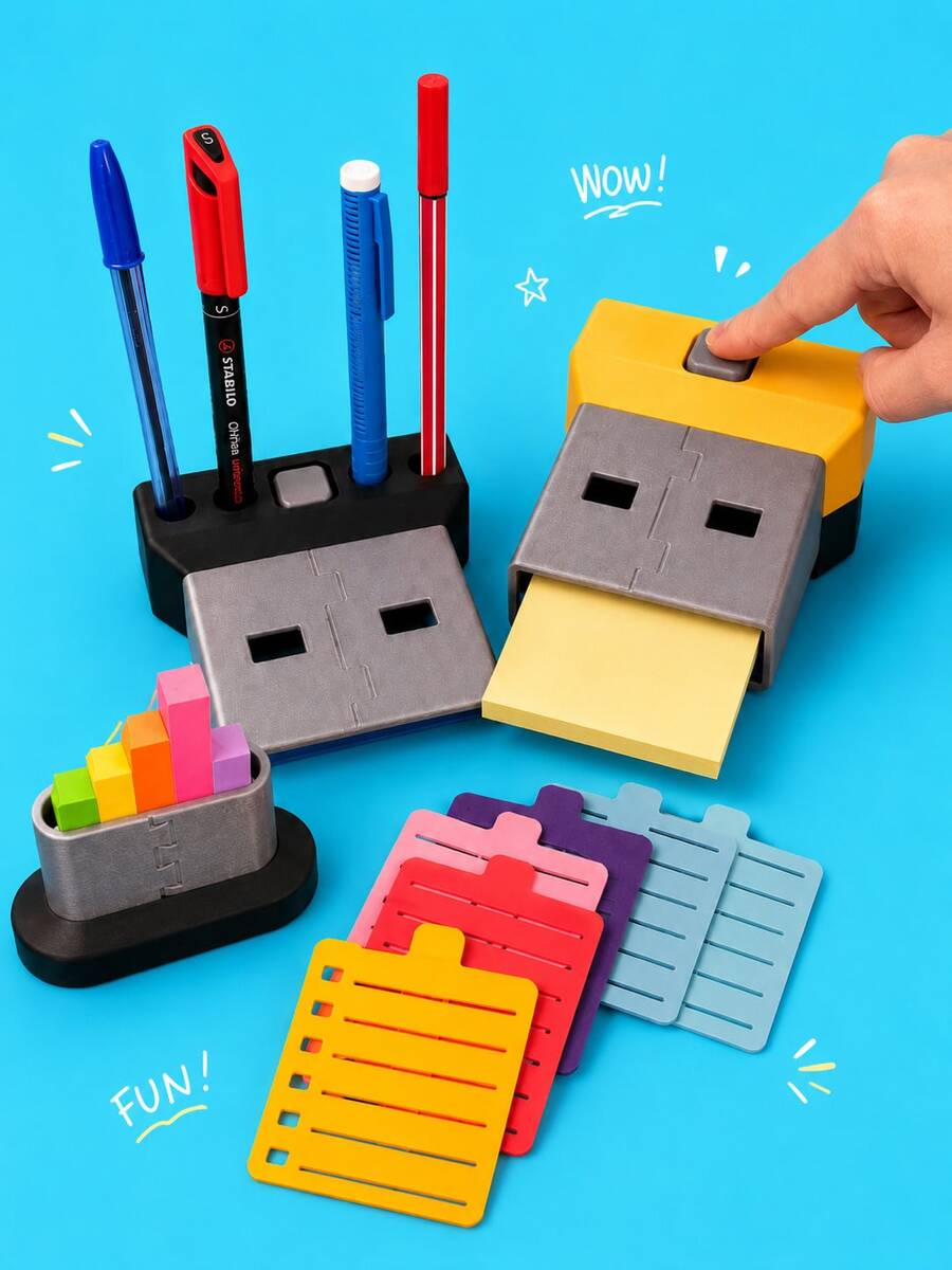 superFUNNYmarket USB Shaped Note Storage Box, Desktop Organizer With Pen Holder, Creative Office Stationery, Desktop Accessories For School, Home, Workspace, Daily Use, Study, And Office Organization, Desktop Storage Rack, Holiday And Birthday Gifts - Multicolor - View 1