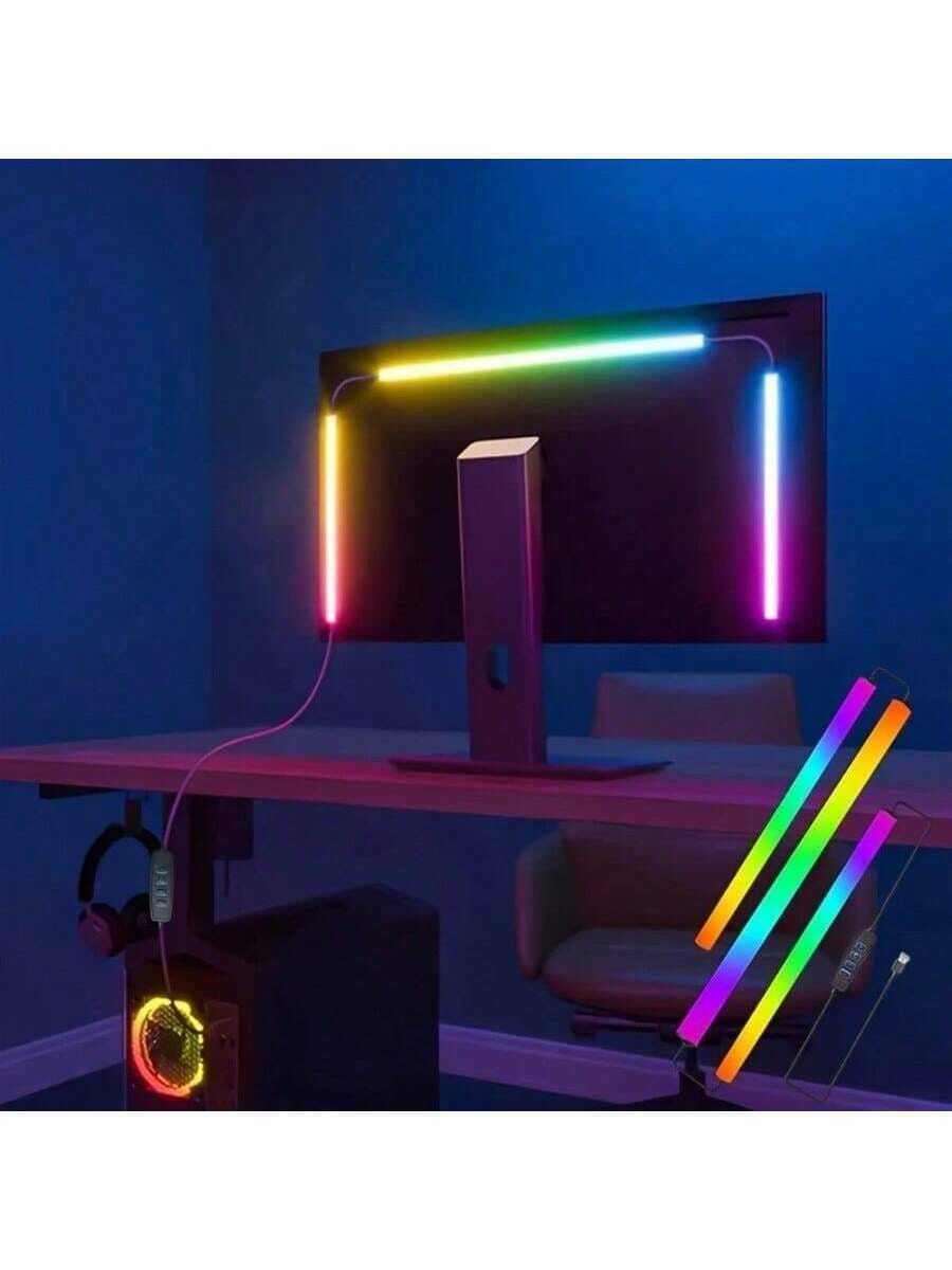 1 قطعة ضوء محيط شاشة الكمبيوتر RGB، مناسب لشاشات كمبيوتر 24"/32"، يعمل بالطاقة من منفذ USB، شريط إضاءة لشاشة الكمبيوتر والتلفزيون، مناسب لشاشات الألعاب والحواسيب الشخصية، لخلق جو مميز في غرفة الألعاب، مع تأثيرات إضاءة ديناميكية، سهل التركيب - USB - مشاهدة 1