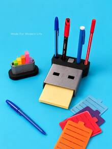 superFUNNYmarket USB Shaped Note Storage Box, Desktop Organizer With Pen Holder, Creative Office Stationery, Desktop Accessories For School, Home, Workspace, Daily Use, Study, And Office Organization, Desktop Storage Rack, Holiday And Birthday Gifts - Multicolor - View 10