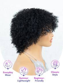 BreezeEase Kinky Curly 妖精短髮假髮 100% 真人髮 非洲式假髮 有瀏海 自然黑 1B 150% 密度 女款 穿戴即用 機製 玫瑰網帽 9AM Hair 日常配戴 度假 Cosplay 舞會 戶外 校園風 優雅 Y2K 休閒風 Ss26 - Natural Black - 查看 5