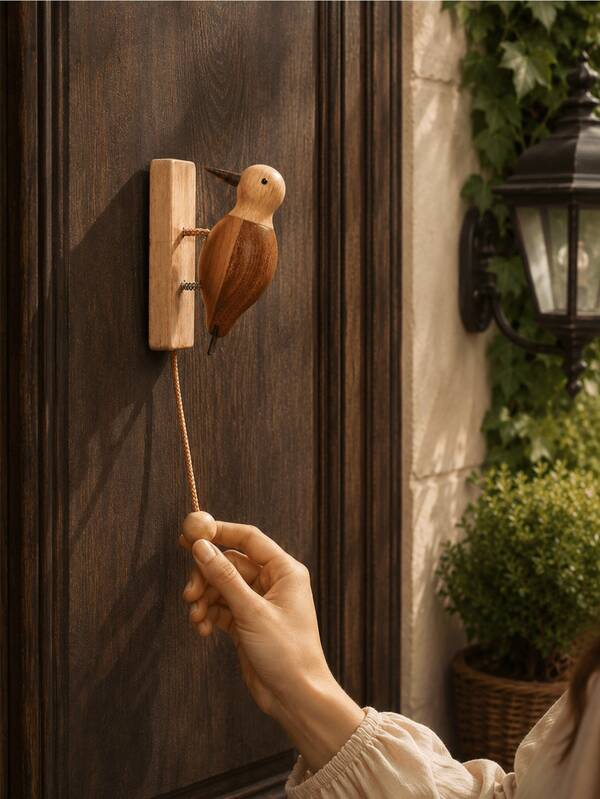 Cirelle 1Pc Wooden Woodpecker Door Knocker, Creative Gift, Decorative Doorbell, Suitable For Home, Restaurant, Cafe