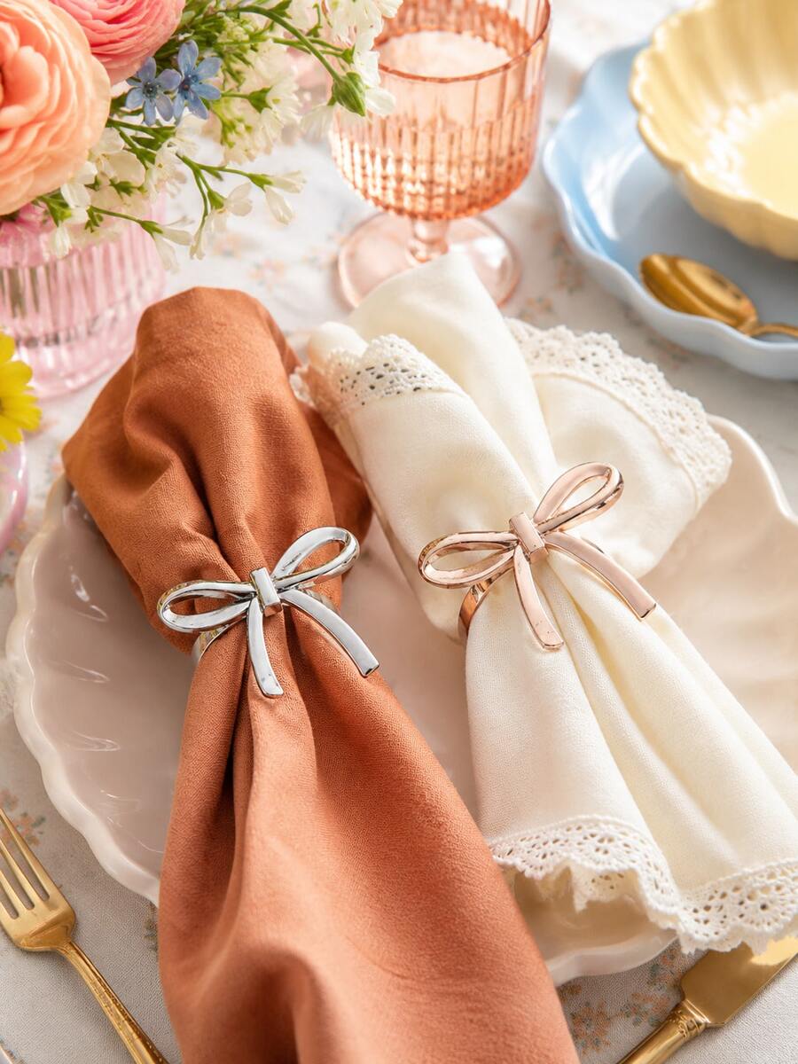 Zazumi 2/4/8pcs Elegant Bow Napkin Rings, High-End Restaurant, Hotel And Daily Table Setting Decoration Accessories - Multicolor - View 1