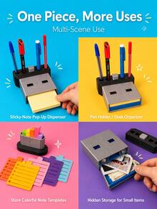superFUNNYmarket USB Shaped Note Storage Box, Desktop Organizer With Pen Holder, Creative Office Stationery, Desktop Accessories For School, Home, Workspace, Daily Use, Study, And Office Organization, Desktop Storage Rack, Holiday And Birthday Gifts - Multicolor - View 5