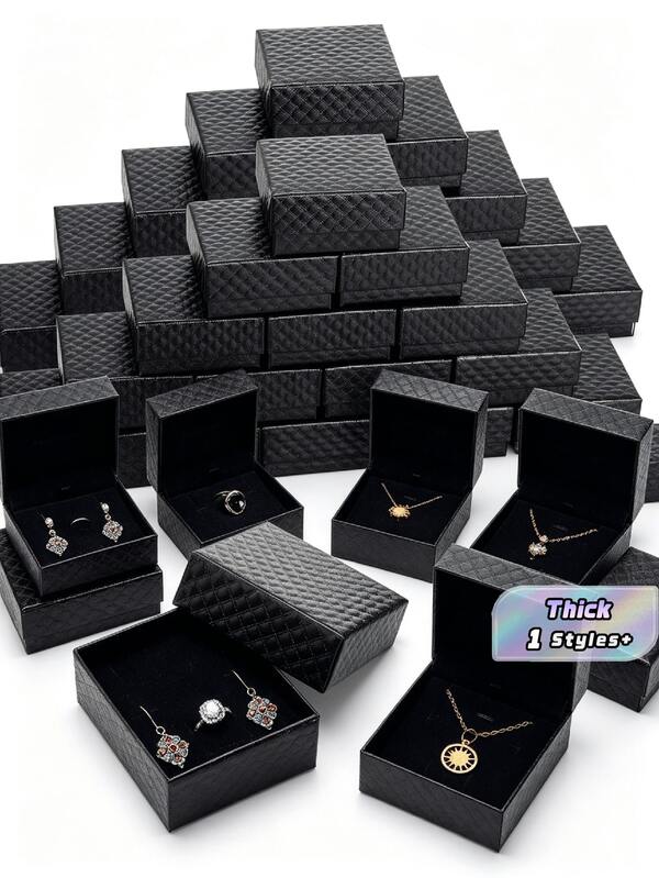 12 Piezas Cajas de Regalo Pequeñas para Joyas 3x3x1.4 Pulgadas, Cajas de Regalo de Cartón Negro para Aretes, Pulseras, Anillos, Empaque de Joyas para Festivales y Vacaciones