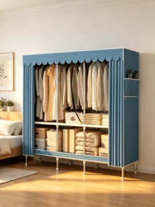1Large-Capacity Portable Wardrobe, Modern And Simple, With A High-End Style. It Features A Solid-Color Patterned Fabric Cover And A Simple Garment Organizer. It Is Designed With Multiple Independent Hanging Areas And Storage Drawers For Storage Space - Multicolor - View 8