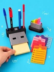 superFUNNYmarket USB Shaped Note Storage Box, Desktop Organizer With Pen Holder, Creative Office Stationery, Desktop Accessories For School, Home, Workspace, Daily Use, Study, And Office Organization, Desktop Storage Rack, Holiday And Birthday Gifts - Multicolor - View 2