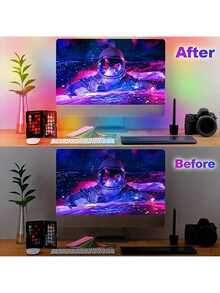 1 قطعة ضوء محيط شاشة الكمبيوتر RGB، مناسب لشاشات كمبيوتر 24"/32"، يعمل بالطاقة من منفذ USB، شريط إضاءة لشاشة الكمبيوتر والتلفزيون، مناسب لشاشات الألعاب والحواسيب الشخصية، لخلق جو مميز في غرفة الألعاب، مع تأثيرات إضاءة ديناميكية، سهل التركيب - USB - مشاهدة 5