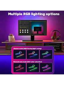 1 قطعة ضوء محيط شاشة الكمبيوتر RGB، مناسب لشاشات كمبيوتر 24"/32"، يعمل بالطاقة من منفذ USB، شريط إضاءة لشاشة الكمبيوتر والتلفزيون، مناسب لشاشات الألعاب والحواسيب الشخصية، لخلق جو مميز في غرفة الألعاب، مع تأثيرات إضاءة ديناميكية، سهل التركيب - USB - مشاهدة 11
