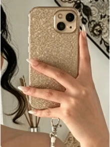 1 Frosted Electroplated Frame With Rhinestone Trim Phone Case - Gold - View 4