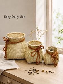Haus Hana 1pc 10/12/15cm Handmade Bamboo Woven Fish Basket, Rustic Chinese Style Mini Storage Basket With Rope Tie, Lightweight Portable Basket For Hanfu Cosplay, Dance Performance, Tea Picking, Photo Prop, Home Decor & Gift - View 8