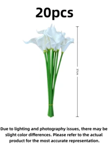 20pcs White Artificial Calla Lilies, Real Touch Silk Flowers For Wedding Bouquets, Home, Office & Kitchen Decor - White - View 2