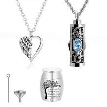 3 Pieces Cremation Urn Necklace For Ashes Vertical Bar Cross, Heart Crystal Necklace Urn Stainless Steel Waterproof Memorial Pendant Cremation Jewelry - Multicolor - View 9