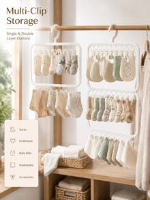 Haus Hana Sock Drying Rack With Multiple Clips, Windproof Foldable Small Clothes Hanger For Socks, Underwear, Bras, Towels & Small Laundry, Space Saving Closet Organizer For Balcony, Laundry Room, Bathroom, Travel & Home Storage - Multicolor - View 4