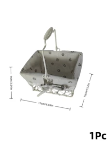 Haus Hana 1PC Rustic Farmhouse Wire Storage Basket With Handle Metal Iron Frame With Floral Linen Liner Lace Bow Decor Removable Lining Multi-Purpose Organizer Bin For Sundries Snacks Cosmetics Ideal For Home Kitchen Bathroom Picnic Perfect Gift - Multicolor - View 15