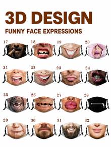 superFUNNYmarket 3D Stereo Funny Face Printed Cotton Mask, Novelty Realistic Human Expression Design, Multiple Hilarious Styles Available - Multicolor - View 3