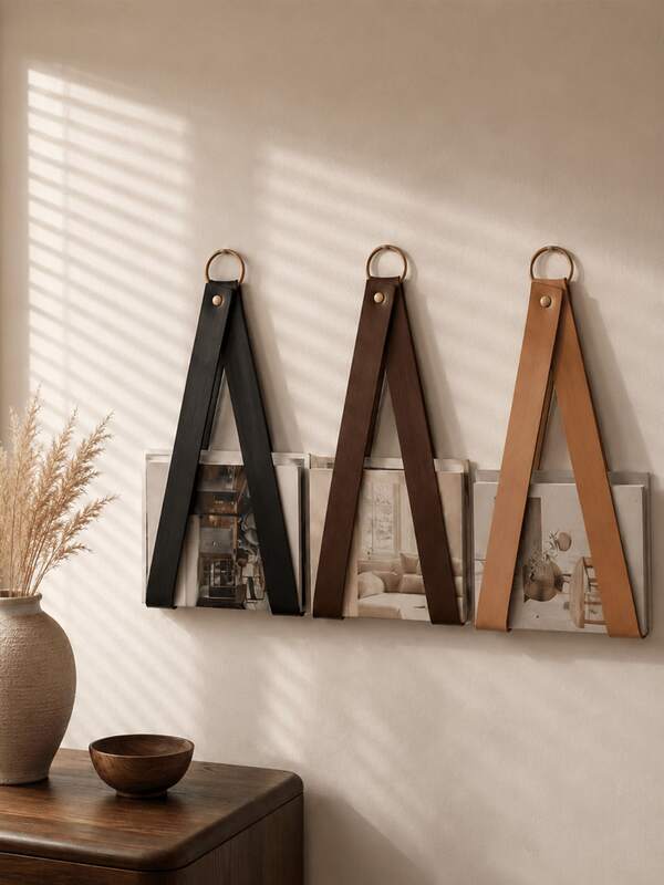 Cirelle 1Pc Leather Hanging Storage, Wall-Mounted File Organizer Storage, Magazine Storage Bag, Newspaper Storage, Sun Hat Storage, Aesthetic Room Decor,No Installation Required