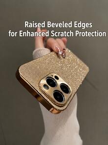 1 Frosted Electroplated Frame With Rhinestone Trim Phone Case - Gold - View 2