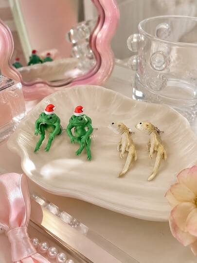 superFUNNYmarket Rock Creative Eidechse & Frosch Ohrstecker, einzigartiges 3D Tierdesign, erhältlich in Eidechsen- und Froschstilen, origineller & cooler Statement-Schmuck, aus langanhaltend Material gefertigt, einteiliger Piercing-Stil für einen lustigen "kletternden Ohr" Look, perfekt für Streetwear