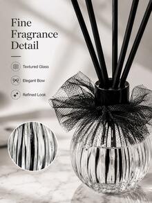 Haus Hana Light Green Vertical Striped Glass Reed Diffuser Bottle With Black Tulle Bow, Rattan Stick Home Fragrance Container, Long Lasting Air Freshener For Bathroom Bedroom, Father's Day & Eid Al-Adha Indoor Decorative Aroma Ornament - multicolor - View 6