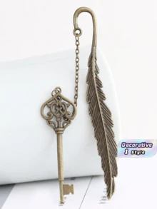 1 pieza Marcapáginas con diseño de pluma y llave retro, adecuado como regalo de graduación para familiares y amigos, elegante y portátil - Marrón oxidado - Ver 1