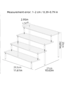 1pc DIY 3-4 Tier Acrylic Desktop Display Rack For Cupcakes, Perfume, Figurines, Transparent Trapezoidal Blind Box Storage Rack/Cabinet - White - View 3