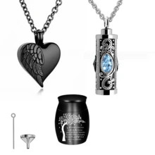 3 Pieces Cremation Urn Necklace For Ashes Vertical Bar Cross, Heart Crystal Necklace Urn Stainless Steel Waterproof Memorial Pendant Cremation Jewelry - Multicolor - View 10