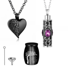 3 Pieces Cremation Urn Necklace For Ashes Vertical Bar Cross, Heart Crystal Necklace Urn Stainless Steel Waterproof Memorial Pendant Cremation Jewelry - Multicolor - View 5