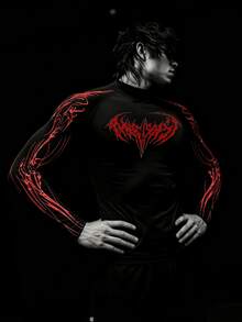 GymBeat Gothic Style Printed Stand Collar Sports T-Shirt For Men, Gym - Black - View 3