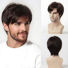 1pc6inch European & American Style Men's Fashion Short Brown Side-Parted Straight Synthetic Hair Wig - Multicolor - View 10
