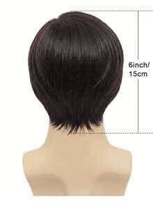 1pc6inch European & American Style Men's Fashion Short Brown Side-Parted Straight Synthetic Hair Wig - Multicolor - View 3
