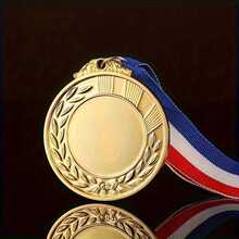 10PCS Customizable Gold Blank Medals With Blue And Red Ribbons - Personalized Winner Awards For Sports, Outdoor Activities, Sports Trophies, Elegant Design, Durable Metal, Sports Award Set, Outdoor Event Decor, Classic Medal Design, Polished Surface - gold - View 6