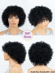 BreezeEase Kinky Curly 妖精短髮假髮 100% 真人髮 非洲式假髮 有瀏海 自然黑 1B 150% 密度 女款 穿戴即用 機製 玫瑰網帽 9AM Hair 日常配戴 度假 Cosplay 舞會 戶外 校園風 優雅 Y2K 休閒風 Ss26 - Natural Black - 查看 9