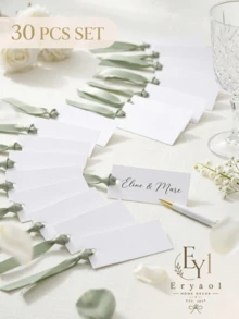 30 Stücke Satinband-Bänder Blank Namensschilder, elegantes Blank-Muster für Hochzeitstisch-Sitzplatzkarten und Geschenkverpackungs-Begleitkarten, geeignet für Hochzeitsparty, Brautparty, Geburtstagsfeier - Übersicht 2