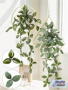 1/2pcs Artificial Plants, Vine Decor, 4 Options: A. Red Eyebrow Leaf, B. Green Eyebrow Leaf, C. Pepper Grass, D. Net Grass Mint Leaf. Green Decorations - Green - View 1
