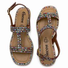 sandalia plana para dama punta cuadrada con cristales de colores - Multicolor - Ver 3
