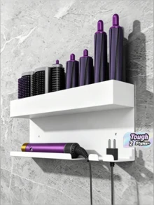 1pc Large Capacity Carbon Steel Wall Mount Holder For Hair Dryer Curling Iron Rustproof No Drilling Self Adhesive Strong Load Bearing Hair Tool Storage Box Bathroom Salon Organizer For Home Hotel Dormitory Travel Black Wall Mounted Hair Dryer Stand - Multicolor - View 1