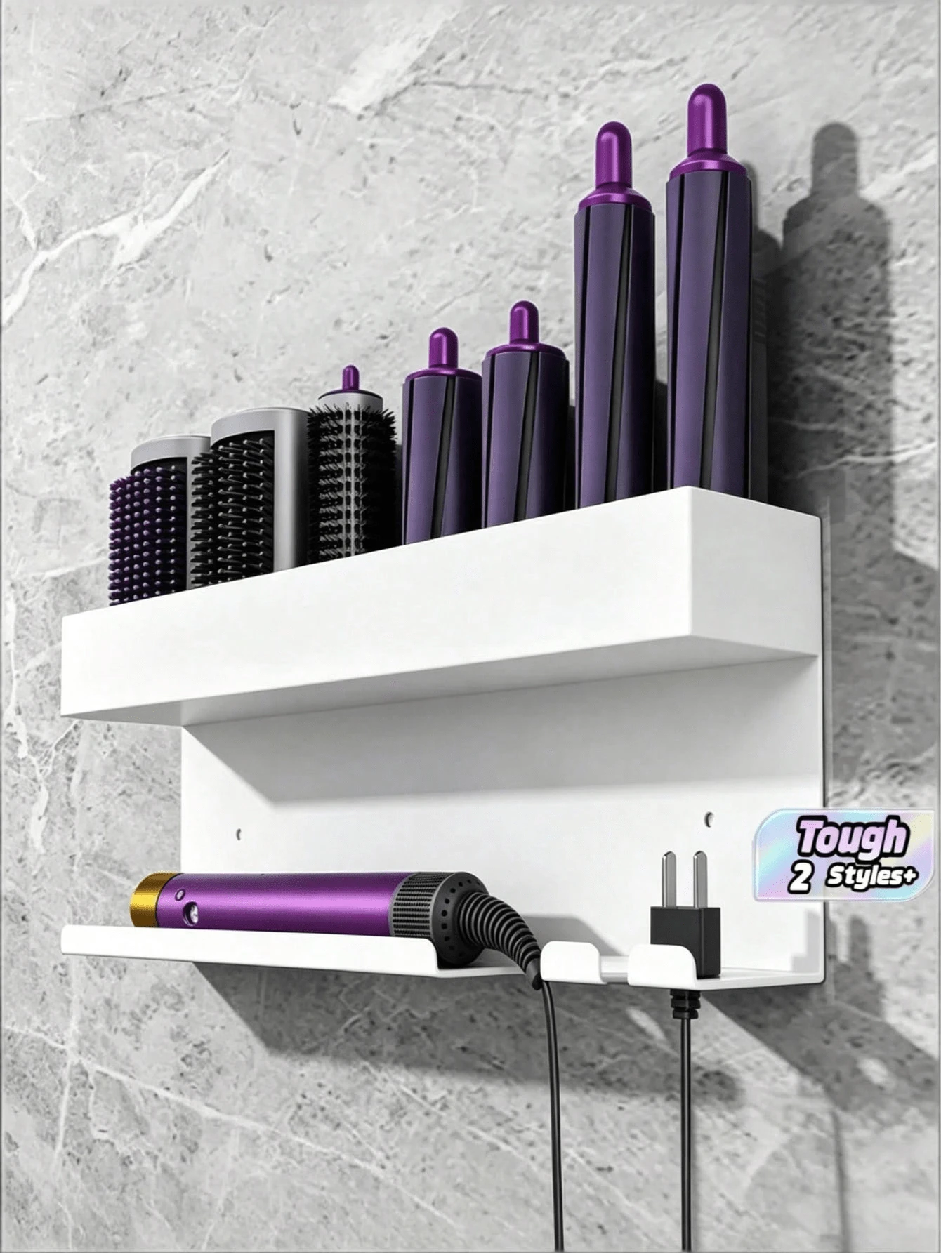 1pc Large Capacity Carbon Steel Wall Mount Holder For Hair Dryer Curling Iron Rustproof No Drilling Self Adhesive Strong Load Bearing Hair Tool Storage Box Bathroom Salon Organizer For Home Hotel Dormitory Travel Black Wall Mounted Hair Dryer Stand - Multicolor - View 1