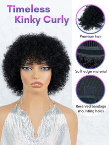 BreezeEase Kinky Curly 妖精短髮假髮 100% 真人髮 非洲式假髮 有瀏海 自然黑 1B 150% 密度 女款 穿戴即用 機製 玫瑰網帽 9AM Hair 日常配戴 度假 Cosplay 舞會 戶外 校園風 優雅 Y2K 休閒風 Ss26 - Natural Black - 查看 6