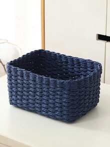 1PC( M/L) Handmade Woven Storage Baskets, Paper Rope Material Organizer Baskets For Living Room, Bedroom, Cabinet, Office, Home Decor, Farmhouse Decor, Holiday Gift Storage, Reusable Storage Bins For Stationery, Clothes, Toys, Cosmetics - Blue - View 8