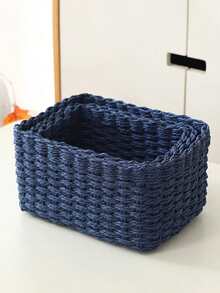 1PC( M/L) Handmade Woven Storage Baskets, Paper Rope Material Organizer Baskets For Living Room, Bedroom, Cabinet, Office, Home Decor, Farmhouse Decor, Holiday Gift Storage, Reusable Storage Bins For Stationery, Clothes, Toys, Cosmetics - Blue - View 6