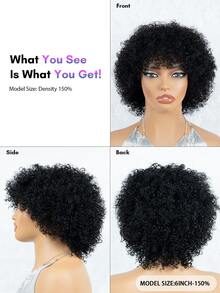 BreezeEase Kinky Curly 妖精短髮假髮 100% 真人髮 非洲式假髮 有瀏海 自然黑 1B 150% 密度 女款 穿戴即用 機製 玫瑰網帽 9AM Hair 日常配戴 度假 Cosplay 舞會 戶外 校園風 優雅 Y2K 休閒風 Ss26 - Natural Black - 查看 4