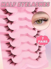 Half Lashes 7 Pairs 12mm Cat Eye Look Tail Elongated False Lashes Faux Mink Strip False Eyelashes - Black - View 3