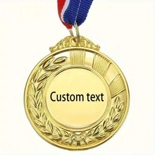 10PCS Customizable Gold Blank Medals With Blue And Red Ribbons - Personalized Winner Awards For Sports, Outdoor Activities, Sports Trophies, Elegant Design, Durable Metal, Sports Award Set, Outdoor Event Decor, Classic Medal Design, Polished Surface - gold - View 5