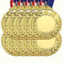10PCS Customizable Gold Blank Medals With Blue And Red Ribbons - Personalized Winner Awards For Sports, Outdoor Activities, Sports Trophies, Elegant Design, Durable Metal, Sports Award Set, Outdoor Event Decor, Classic Medal Design, Polished Surface - gold - View 2