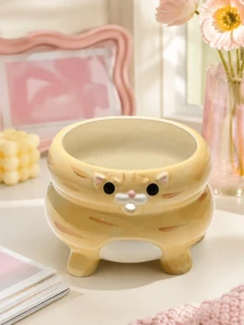 Zazumi Cute Cat Shaped Ceramic Yarn Bowl, Wool Storage Rack, Anti Tangle Wool Storage Device, Creative Handicraft Container, Knitting Enthusiasts' Tool Accessories, Knitting Enthusiasts, Crocheting Beginners And Cat Enthusiasts' Holiday Birthday Gifts - Multicolor - View 2