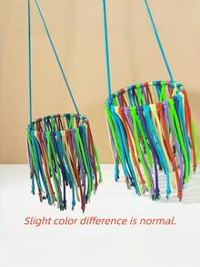 1pc Colorful Rope Parrot Chewing Toy And Swing Ring Bird Cage Decor With Vibrant Striped Design Durable Fabric For Beak Health Mental Stimulation Small Parakeet Conure Cockatiel - Multicolor - View 7
